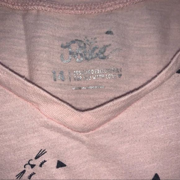 JUSTICE Pink Cat Print V Neck T-shirt size 14 - Picture 4 of 5
